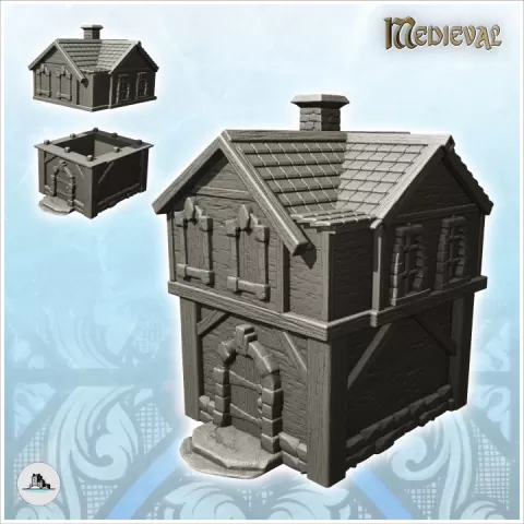 Medieval house with fireplace and tiled roof (5) - Medieval Gothic Feudal Old Archaic Saga 28mm 15mm by Hartolia Miniatures