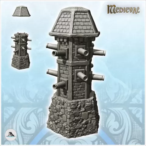 Medieval defense tower with cannons and stone base (3) - Medieval Gothic Feudal Old Archaic Saga 28mm 15mm by Hartolia Miniatures