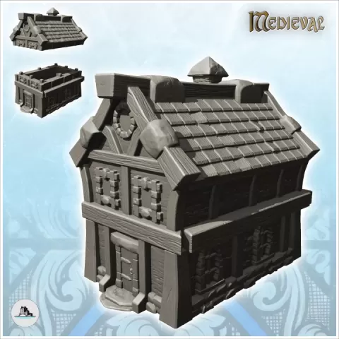 Medieval one-storey house with slate roof (1) - Medieval Gothic Feudal Old Archaic Saga 28mm 15mm by Hartolia Miniatures