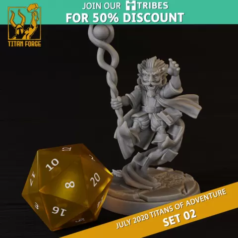 Gnome Male Wizard - RPG Hero Character D&D 5e - Titans of Adventure Set 02 by Titan Forge Miniatures