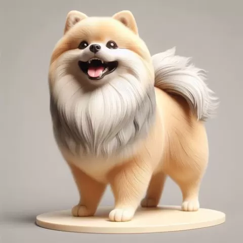 808 Laughing Pomeranian – Full-Color 3D Model, totem, low poly, poodle, decorative, ARTE, minimalist, monkey, pug, lion, donkey, wolf, bear, newfoundland, miniature, DND, art, figurine, STL