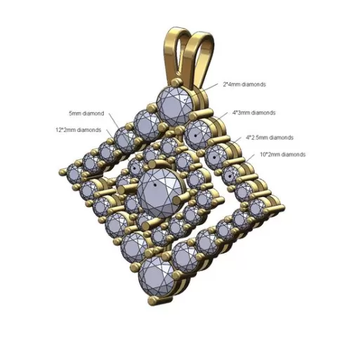 Diamond rhombus frame rounded square cluster pendant 3D print model