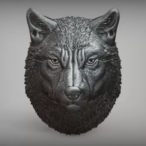 Wolf head bas relief 3D Model