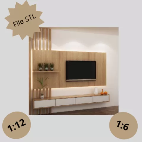 Miniature Modern TV Stand - 1/6 and 1/12 scale - Dollhouse Furniture