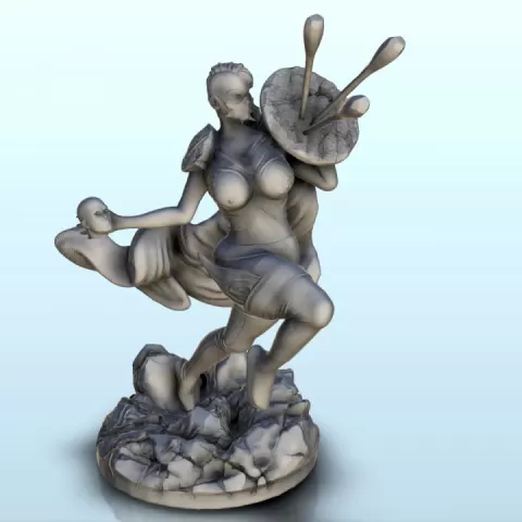 Warrior woman running with shield (23) - Medieval Fantasy Magic Feudal Old Archaic Saga 28mm 15mm by Hartolia Miniatures