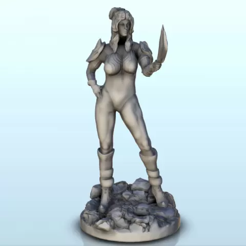 Warrior with long hair, armor and sword - Medieval Fantasy Magic Feudal Old Archaic Saga 28mm 15mm by Hartolia Miniatures