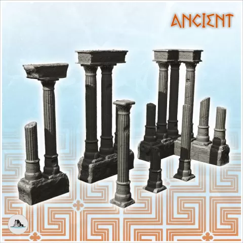 Set of ruined antique columns (1) - Ancient Classic Old Archaic Historical 28mm 20mm 15mm by Hartolia Miniatures