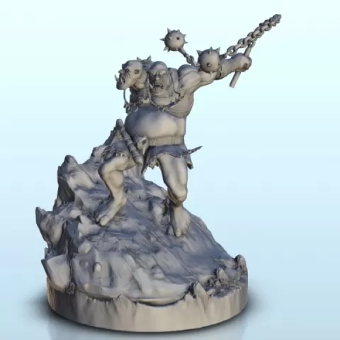 Orc creature with two heads 3 - Ork Green Horde Fantasy Beast Chaos Demon Ogre by Hartolia Miniatures