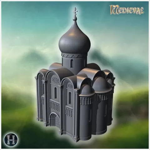 High orthodox church with columns and large doors (15) - Medieval Gothic Feudal Old Archaic Saga 28mm 15mm by Hartolia Miniatures