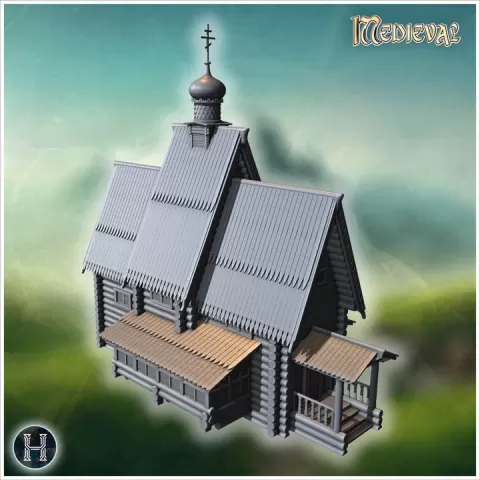 Slavic orthodox wooden church with bell tower (4) - Medieval Gothic Feudal Old Archaic Saga 28mm 15mm by Hartolia Miniatures