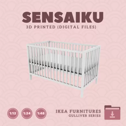 Miniature Replica 03. GULLIVER Crib V2 for Miniature Dollhouse - IKEA - 3D Print Instant Download