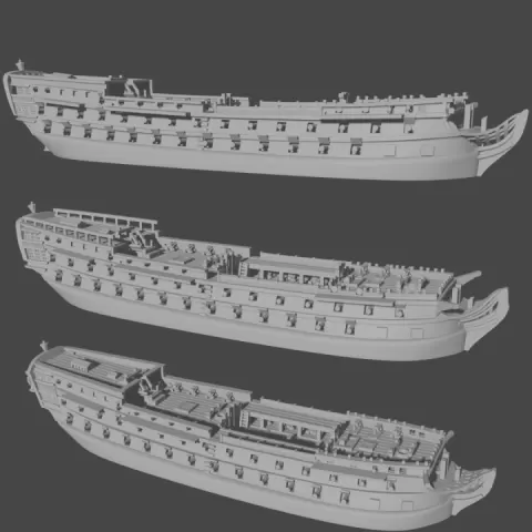 French Téméraire-class 3rd rate (3-PACK), (74 guns), 1782-1862 & Blender Exporter, AOA-FR-3 by Turner Miniatures