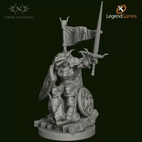 Dungeons and Diversity Dragonborn Paladin Wheelchair figure from Strata Miniatures by Legend Games
