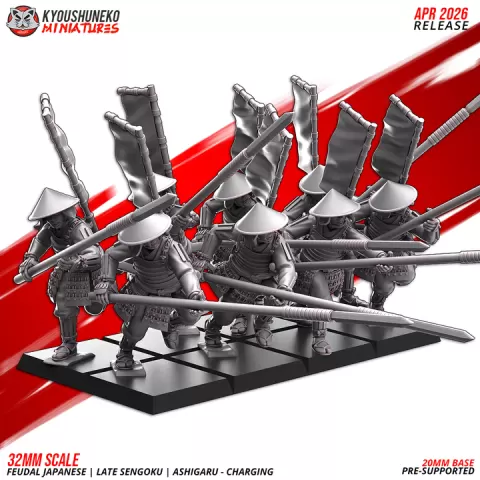 Ashigaru Yari - Spearmen Charging | Late Sengoku | Feudal Japanese by Kyoushuneko Miniatures