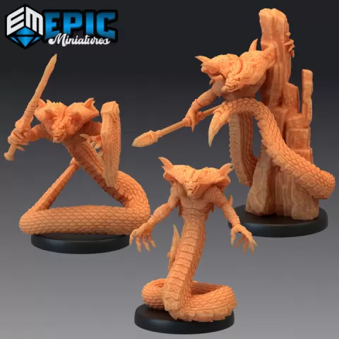 Cobra Folk Set / Serpent Warrior / Serpentfolk Soldier / Sand Snake / Dune Reptile / Desert Encounter by Epic-Miniatures