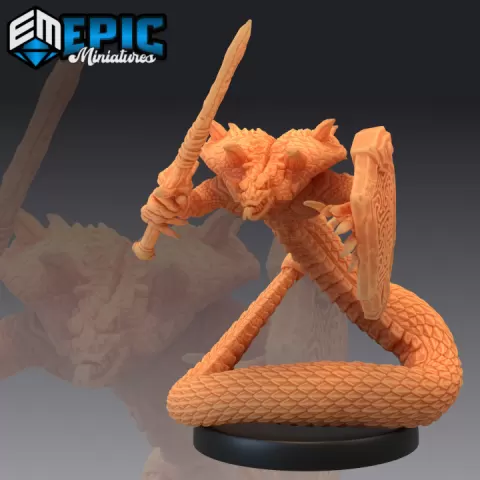 Cobra Folk Sword & Shield / Serpent Warrior / Serpentfolk Soldier / Sand Snake / Dune Reptile / Desert Encounter by Epic-Miniatures