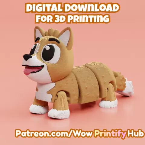 Articulated Corgi dog STL & 3MF – Flexi Print in place animal (Fidget Toy)