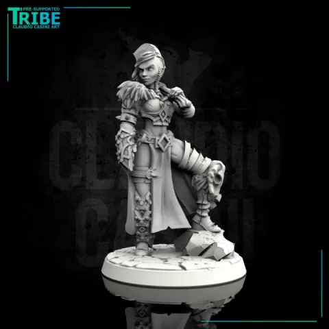 (0071) Female human half-orc tiefling elf barbarian viking with axe by Claudio Casini Art