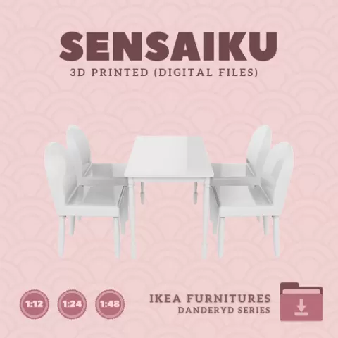 Miniature Replica 04. DANDERYD Dining Table 50 In with Bench 35 In for Miniature Dollhouse - IKEA - 3D Print Instant Download