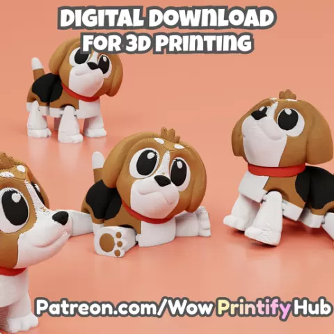 Articulated Beagle Dog STL & 3MF – Flexi Print in place animal (Fidget Toy)