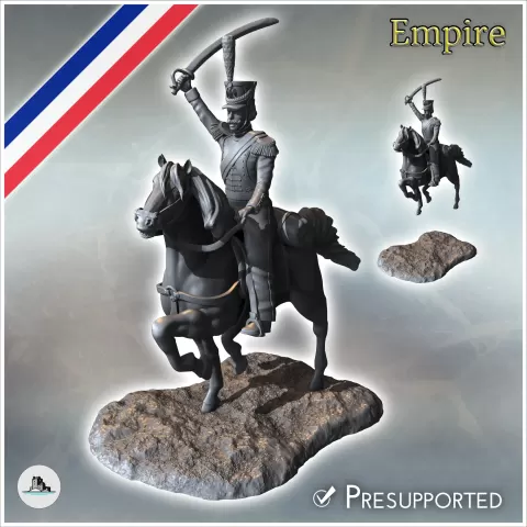 Napoleonic Hussar French cavalryman charging on horse with s - Hartolia Miniatures