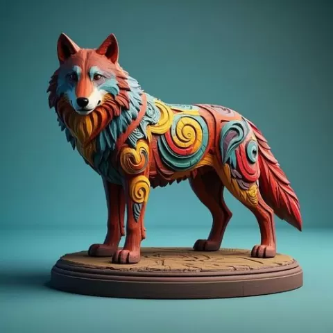 333 Color 3D Model of a Totem-Style Wolf on a Pedestal, pug, dachshund, poodle, cat, dog, monkey, elephant, beagle, bear, lion, fox, faun, pomeranian, troll, platypus, majestic, totem, fantasy, crocodile, STL, DND
