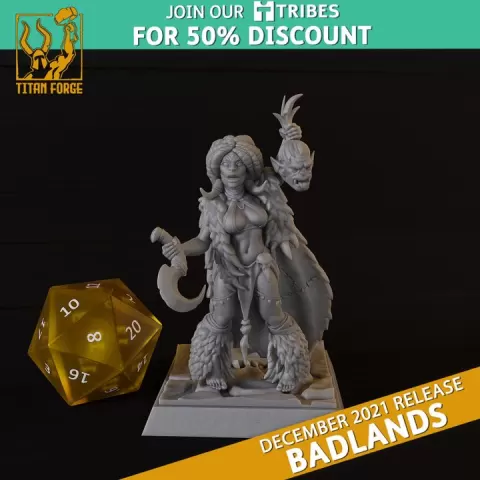 Kairn Headhuntress - Badlands - Titan Forge Miniatures December 2021 by Titan Forge Miniatures