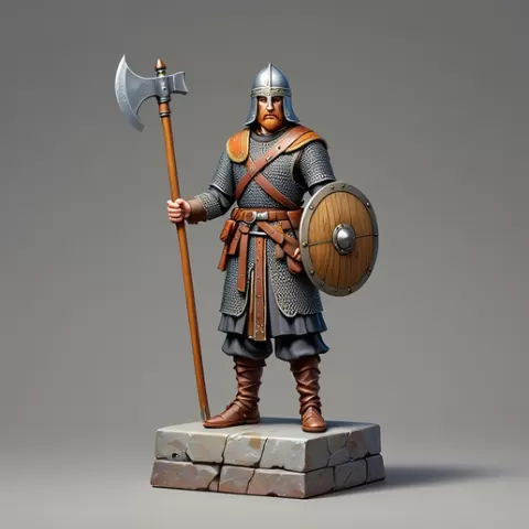 187 Viking Warrior with Shield Style Minimalist Statue, character, monster, fantasy, art, sculpture, model, animal, statue, creature, magic, collectible, cat, wood, dragon, sword, warrior, wild, dog, DND, 3D, STL