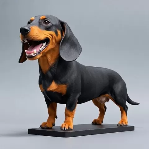 071 Laughing Dachshund — 3D-Printed Ivory-Style Statue, pug, dachshund, poodle, cat, dog, monkey, zebra, beagle, armadillo, lion, fox, pomeranian, troll, platypus, majestic, sculpture, fantasy, art, STL, DND, ARTE