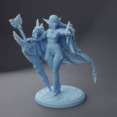 Argenta the Silver Dragon, Elf Form ( Female Dragon Visage / Silver Dragonkin / Female Elf Paladin / Fighter / Warrior ) by Twin Goddess Miniatures