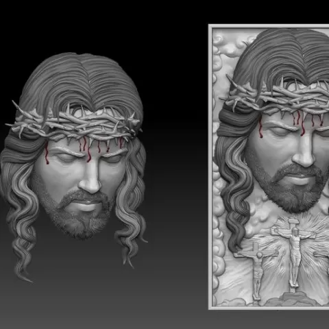 Jesus Christ Crown of Thorns – 3D Relief Head & Crucifixion Panel (Passion of the Christ)
