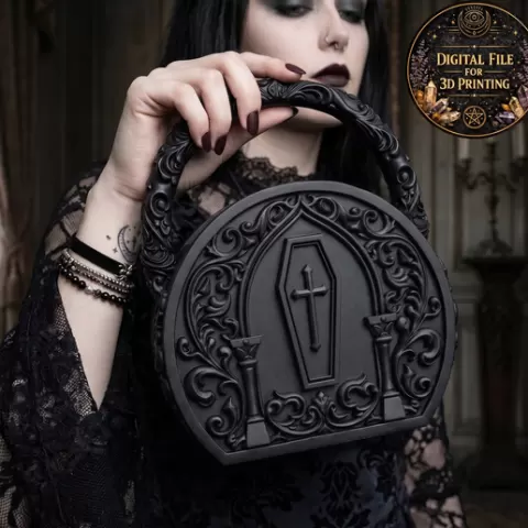 Gothic Coffin Cross Purse STL File for 3D Printing Dark Baroque Handbag Alternative Fashion