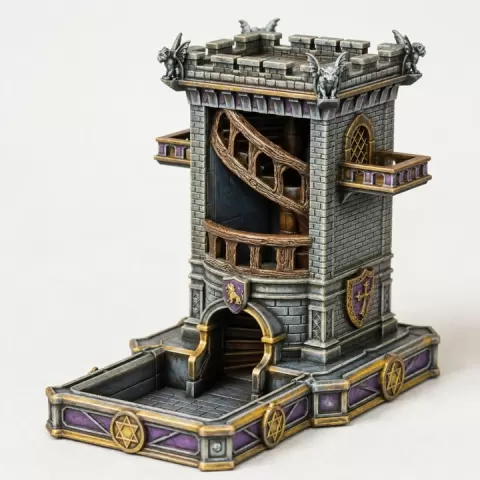 Fantasy Stone Fortress Dice Tower Spiral Stairs & Gargoyle Details - Tabletop RPG Wargaming Terrain by Ronald