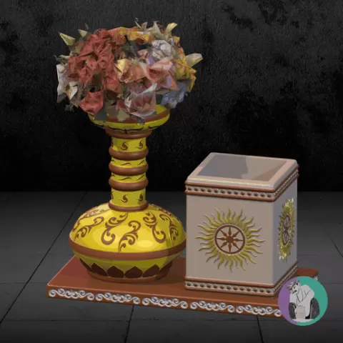 Kalchakra Pen Stand with Long Neck Floral Vase – Ancient Indian Craft Fusion for Elegant Decor | Pen Stand 4” | Vase 7”