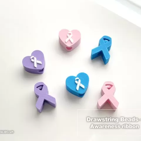 Drawstring beads - Awareness Ribbon