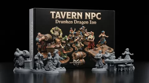 FREE TAVERN NPC Drunken Dragon Inn 13 Fantasy Miniatures 32mm STL for TTRPG