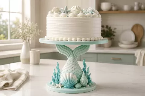 Mermaid Tail Cake Stand STL | Ocean Dessert Display | Under The Sea Cake Pedestal | Cupcake Stand 3D