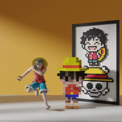 One Piece Luffy Voxel 3D model