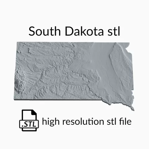 USA State of South Dakota Topographic Map - 3D Terrain Elevation - Relief Map - Topography of South Dakota by Robin Schmezko