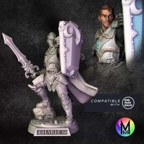 Human Knight - Prince Charles, of the Crystal Vanguard ( Human Paladin / Knight) by Moonlight Minis- Christine Van Patten