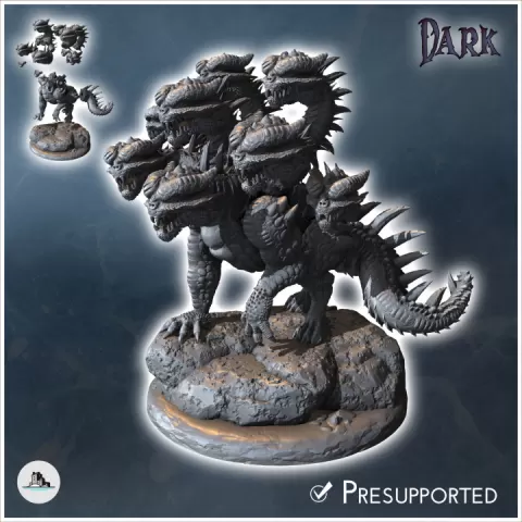Eight-headed spiked dragon (31) - Medieval Dark Chaos Animal Beast Undead Tabletop Terrain by Hartolia Miniatures