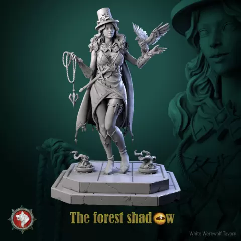 Stylish Betty 32mm and 75mm heroic miniature pre-supported + dnd 5e stats block by White Werewolf Tavern