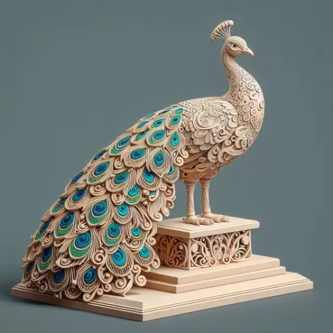 084 Color 3D Model of a Peacock on Base, totem, elephant, giraffe, fairy, character, peacock, magic, monster, miniature, dog, cat, minimalist, fantasy, collectible, figurine, wolf, decorative, animals, STL, DND, ARTE, art