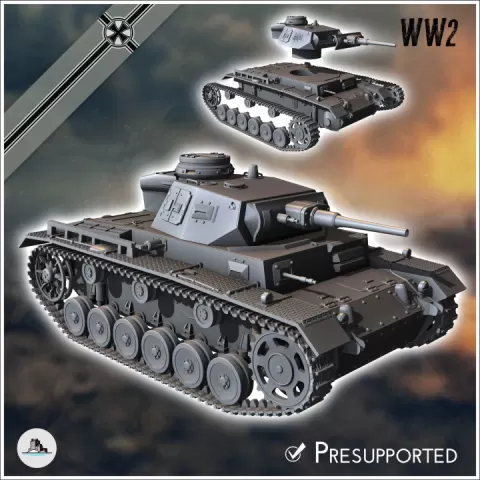 Panzer III Ausf. J (early) - Germany Eastern Western Front Normandy Stalingrad Berlin Bulge WWII by Hartolia Miniatures