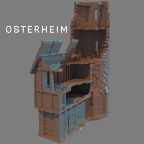 OSTERHEIM - Ruined Merchant House With Stone Tower by Catatonic Mushroom Miniatures