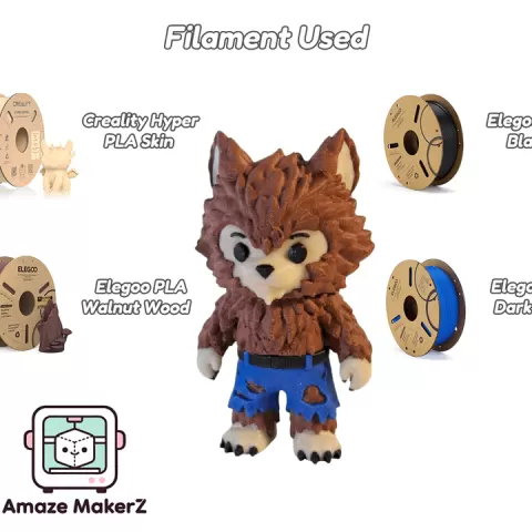 Wolfman Flexi + Keychain | Multicolor 3D Printing 3MF by AmazeMakerZ