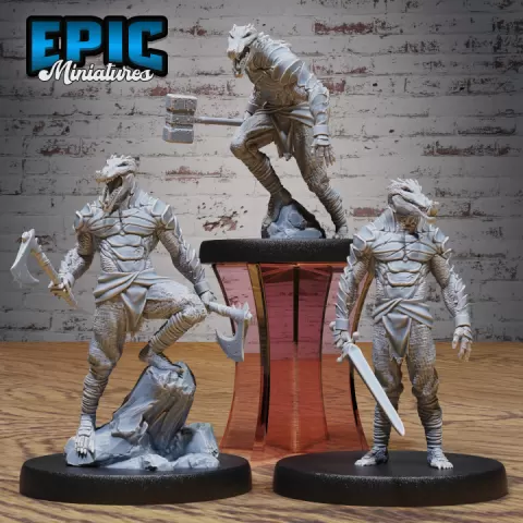 Crocodile Folk Warrior Set / Croc Fighter / Southern Alligator / Wild Animal Humanoid Tribe / Evil Reptile Predator / Swamp Encounter by Epic-Miniatures
