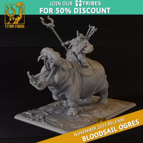 Hippopotamus Cavalry Hero - Bloodsail Ogres - Titan Forge Miniatures November 2023 by Titan Forge Miniatures
