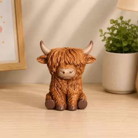 Cute Highland Cow STL | Kawaii Cow Figurine 3D Print File | Highland Cow Statue | Farm Animal Decor | Cute Desk Figure STL