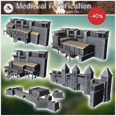 Medieval fortification pack No. 1 - Medieval Gothic Feudal Old Archaic Saga 28mm 15mm RPG by Hartolia Miniatures